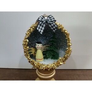 Angel Christmas Ornament Handmade Vtg Style OOAK Shatterproof Diorama Scene O7